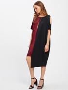 Shein Two Tone Open Shoulder Staggered Hem Draped Dress