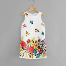 Shein Girls Zip Back Floral Print Trapeze Dress