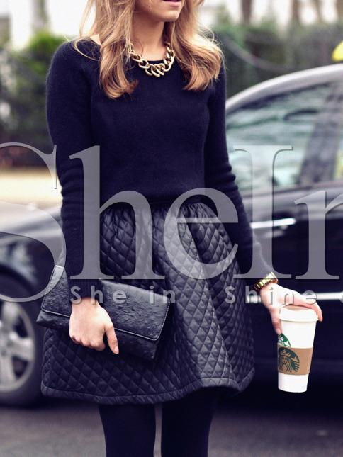 Shein Black Pu Leather Flare Skirt