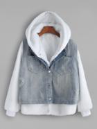 Shein White Faux Shearling Hooded Top With Denim Vest
