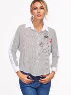 Shein Vertical Striped Embroidered Shirt