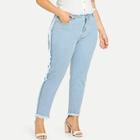 Shein Plus Bleach Dye Frayed Trim Jeans