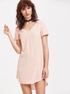 Shein Pink V Neck High Low Curved Dress