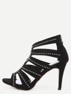 Shein Black Faux Suede Caged Studded Peep Toe Pumps