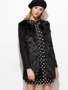 Shein Black Contrast Sleeve Faux Fur Coat
