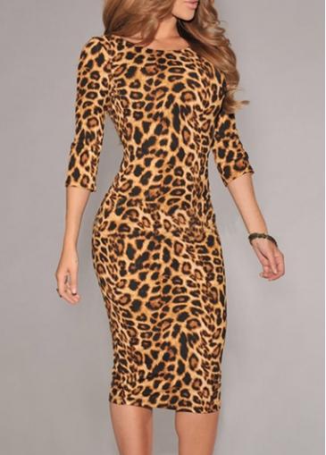 Rosewe Graceful Open Back Leopard Printed Bodycon Dress