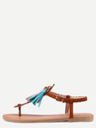 Shein Light Tan Fringe Suede Ties Sandals