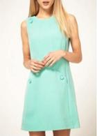 Rosewe Hot Sale Round Neck Sleeveless Green Dress With Button
