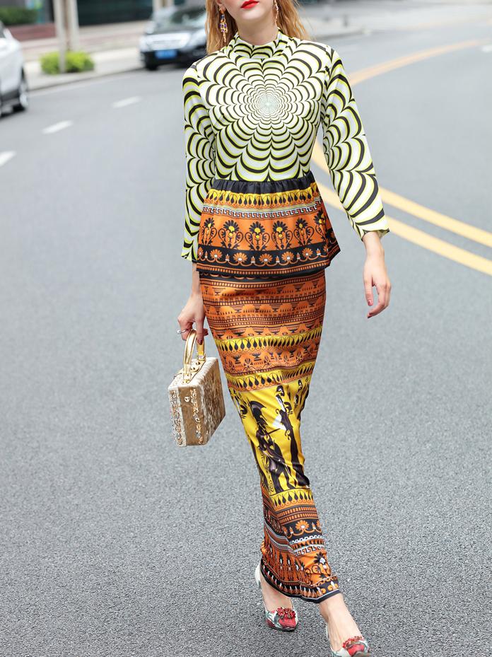 Shein Multicolor Peplum Tribal Print Maxi Dress