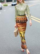 Shein Multicolor Peplum Tribal Print Maxi Dress