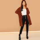 Shein Open Front Rib Knit Hoodie Coat