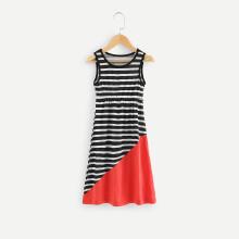Shein Girls Contrast Panel Striped Dress