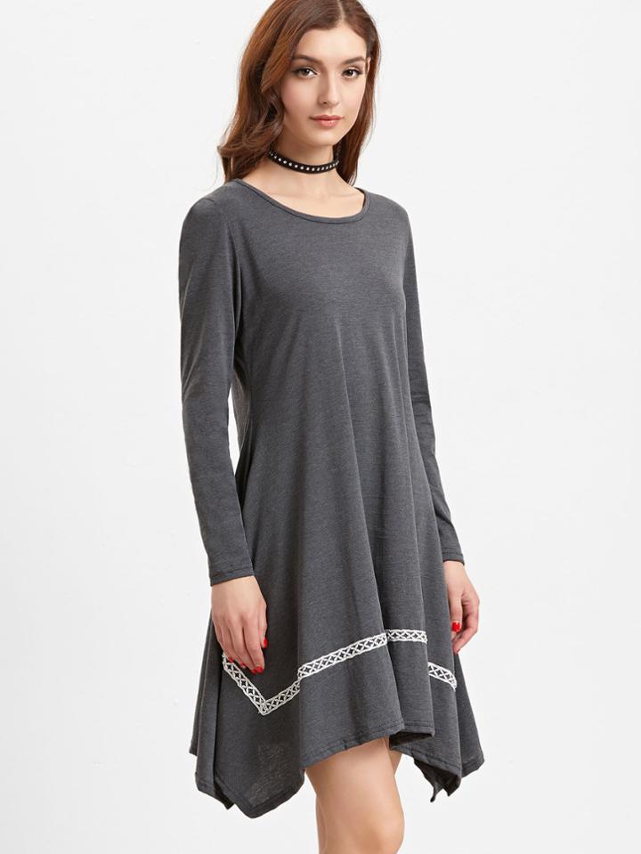 Shein Dark Grey Applique Asymmetric Hem Tee Dress