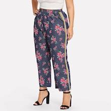 Shein Plus Flower Print Elastic Waist Pants