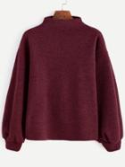Shein Burgundy Ribbed Lantern Sleeve Sweater