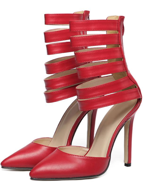 Shein Red Pointed Toe Straps High Stiletto Heel Sandals