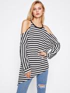 Shein Open Shoulder Asymmetric Striped Top