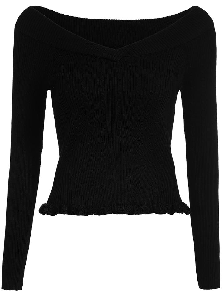 Shein Black V Neck Slim Knit Crop Sweater