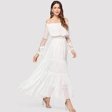 Shein Off The Shoulder Lace Panel Dress