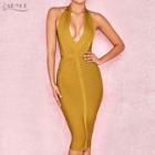 Shein Zip Back Deep V Neck Bodycon Dress