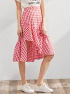 Shein Elastic Waist Gingham Asymmetric Frill Skirt