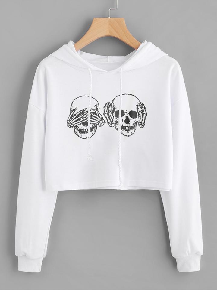 Shein Drop Shoulder Graphic Print Crop Hoodie