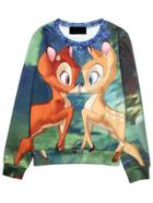 Shein Color Deer Print Loose Sweatshirt