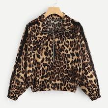Shein Cheetah Print Half Zip Sweatshirt
