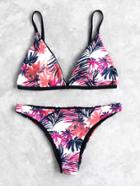 Shein Palm Tree Print Triangle Bikini Set