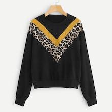 Shein Leopard Panel Chevron Sweatshirt