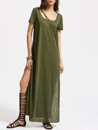 Shein Olive Green Strappy Scoop Neck Side Slit Tee Dress