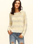 Shein Apricot Stripe Round Neck Long Sleeve Sweater