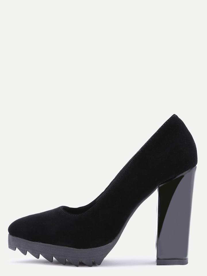 Shein Black Suede Point Toe Block Heel Pumps