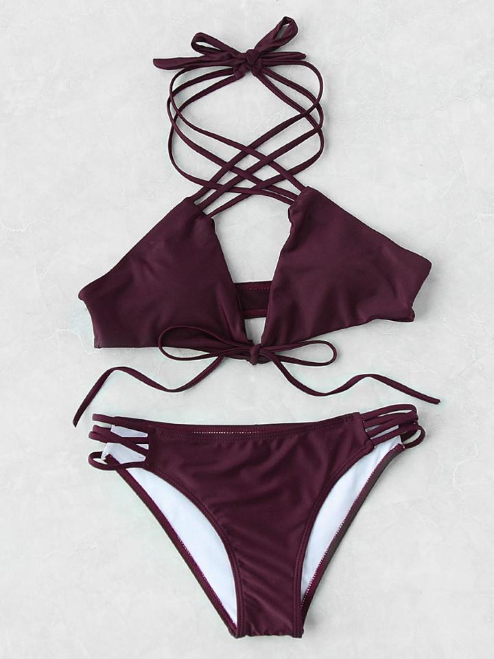 Shein Criss Cross Strappy Tied Bikini Set