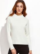 Shein White Ribbed Knit Funnel Neck Raglan Sleeve Sweater
