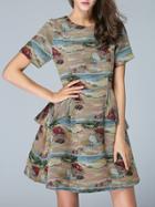 Shein Multicolor Peplum Print A-line Dress