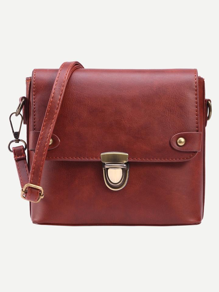 Shein Burgundy Faux Leather Pushlock Crossbody Bag