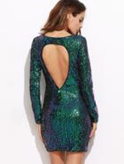 Shein Iridescent Green Open Back Sequin Bodycon Dress