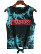 Shein Letters Print Knotted Tie-dye Tank Top