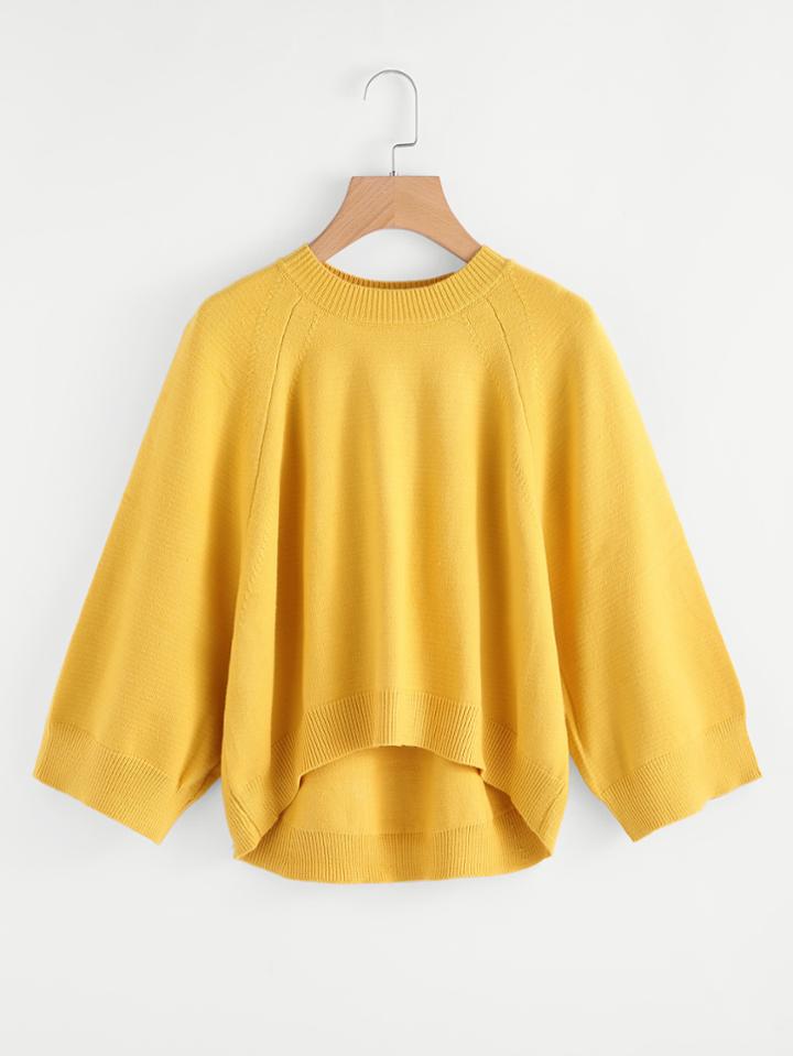 Shein Raglan Sleeve Dip Hem Jersey Sweater