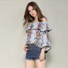 Shein Floral Print Off Shoulder Ruffle Top