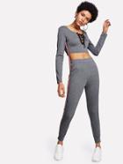 Shein Lace Up Crop Tee & Sweatpants Set