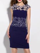 Shein Navy Sheer Disc Flowers Sheath Dress