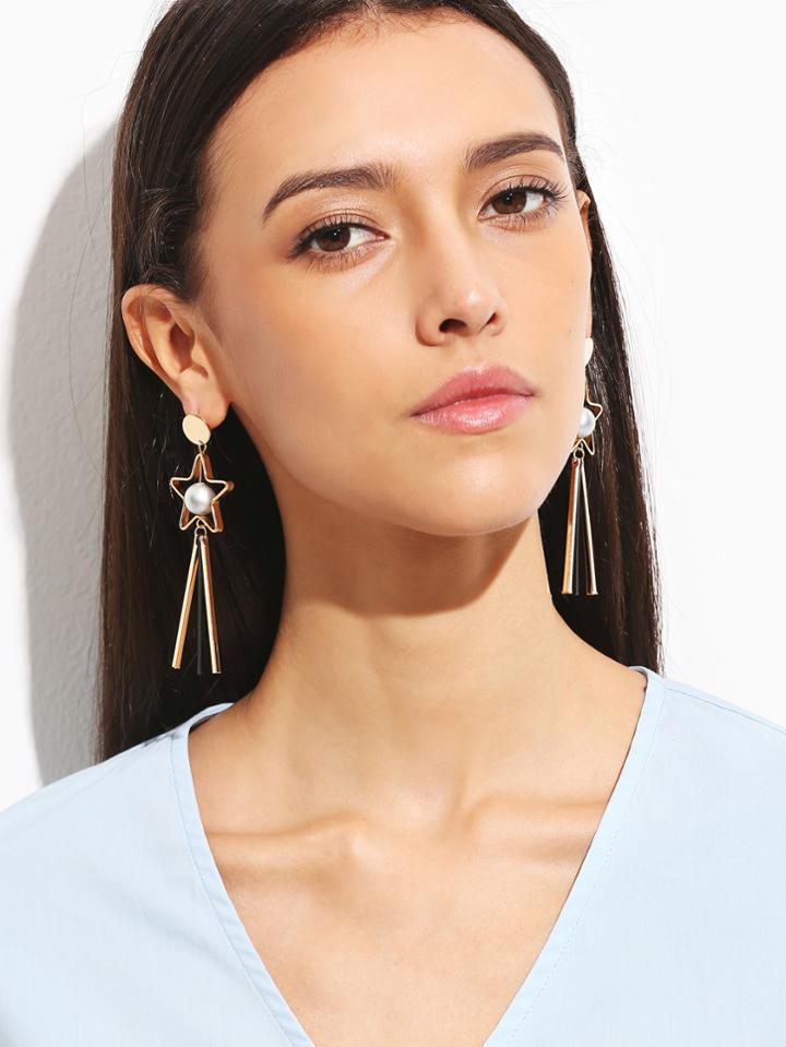 Shein Gold Hollow Star Matte Ball Bar Drop Earrings