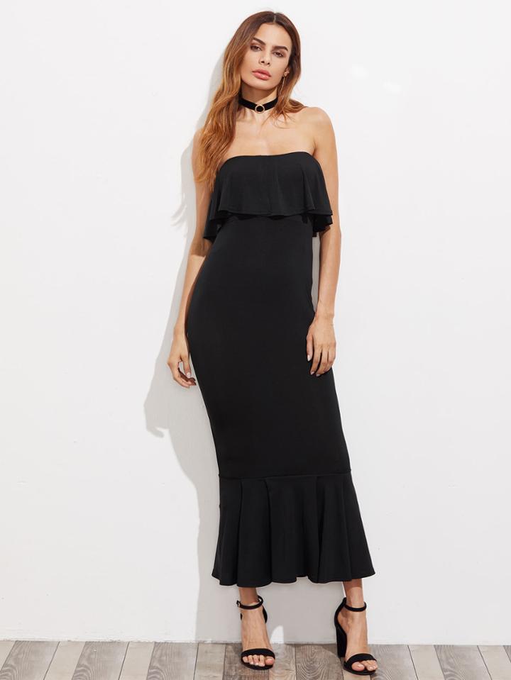 Shein Tiered Hem Flounce Trim Bandeau Dress