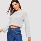 Shein Round Neck Crop Fuzzy Sweater