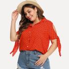 Shein Plus Tied Cuff Button Up Dot Shirt