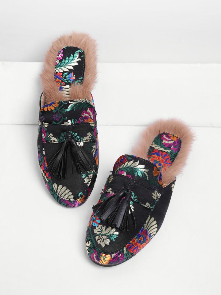 Shein Tassel Detail Satin Flat Mules