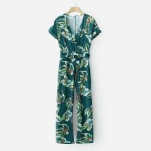 Shein Jungle Print Surplice Neckline Belted Jumpsuit