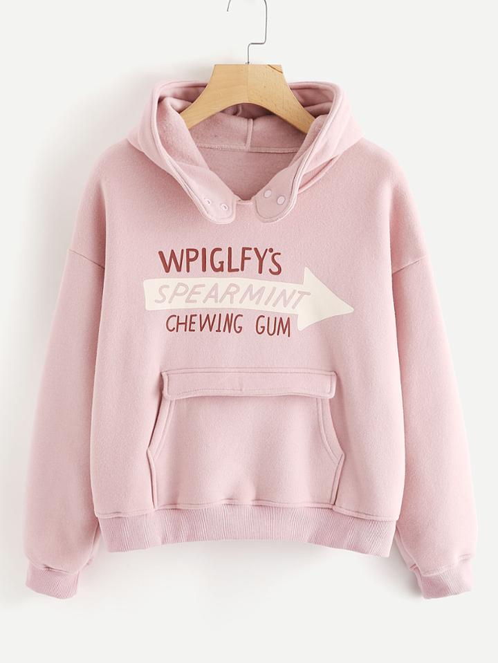 Shein Slogan Print Kangaroo Pocket Hoodie